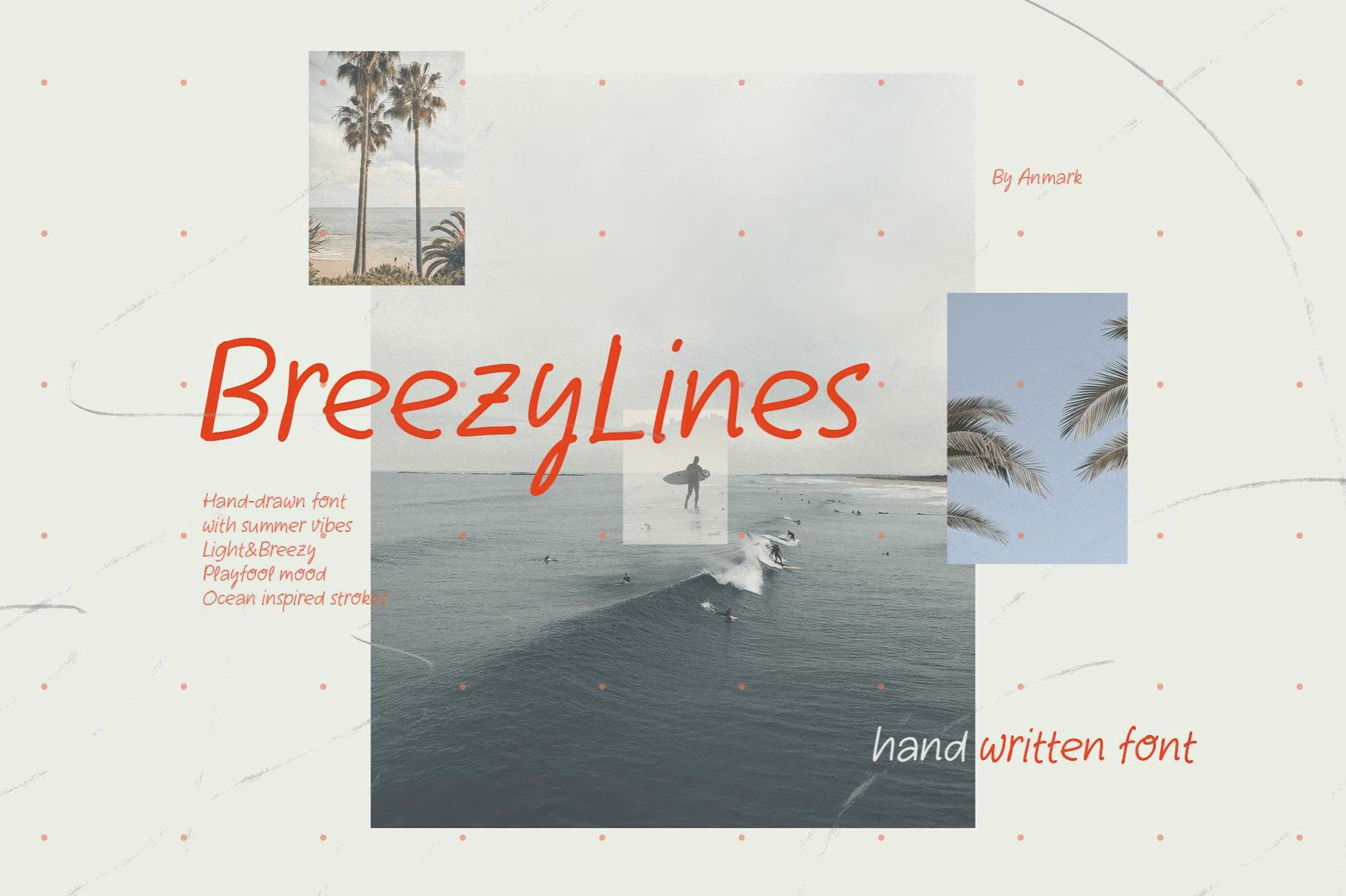 夏日阳光感手写英文字体Breezy Lines:打造俏皮活泼的海报标题设计