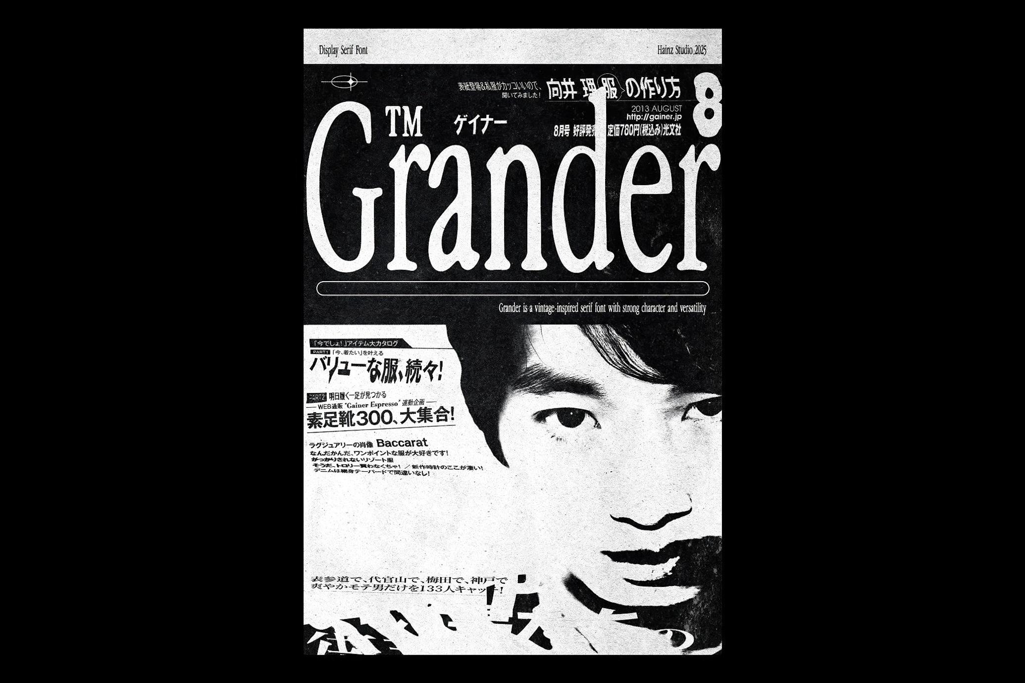 复古未来主义衬线字体 Grander：海报与杂志排版设计首选 Display Serif