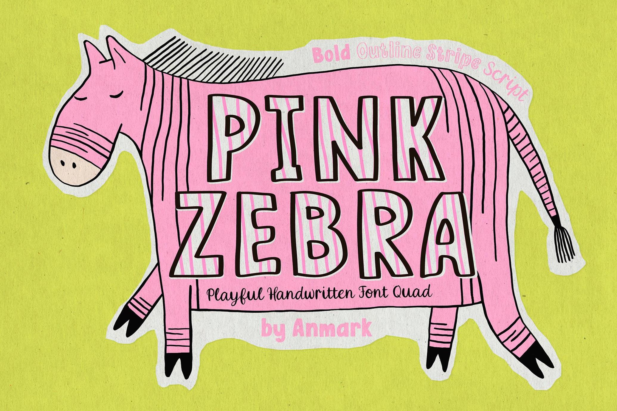 Pink Zebra手写趣味俏皮字体下载:4款童真LOGO本质排版无衬线海报设计字体