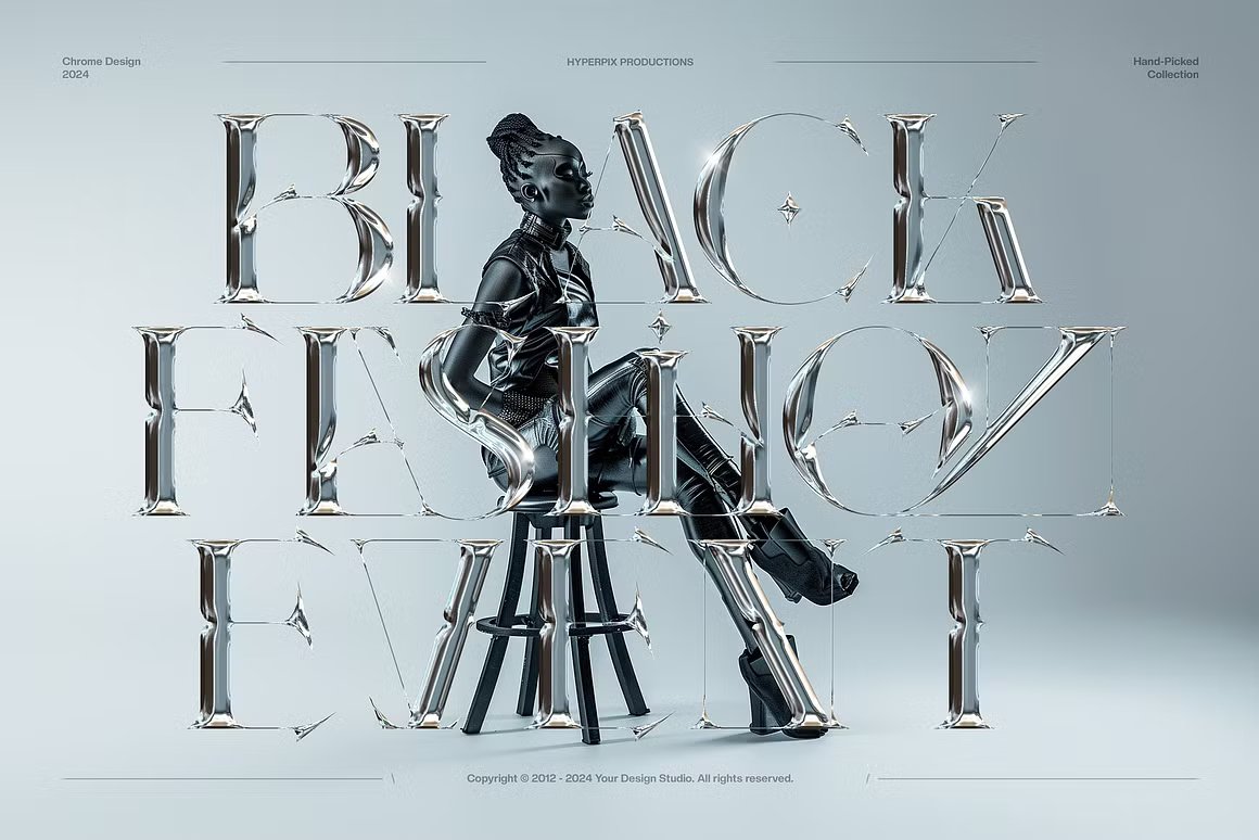 10款3D金属镀铬电流Photoshop字体特效模板:一键生成未来感LOGO与封面标题
