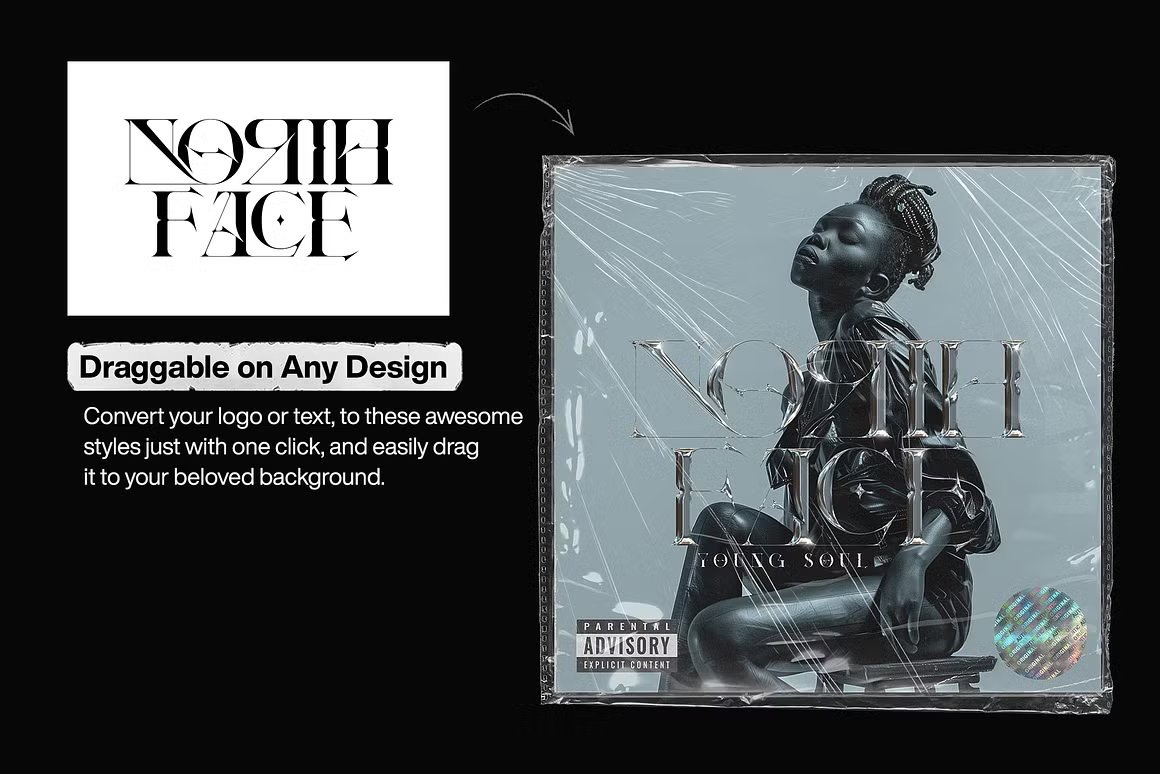 10款3D金属镀铬电流Photoshop字体特效模板:一键生成未来感LOGO与封面标题